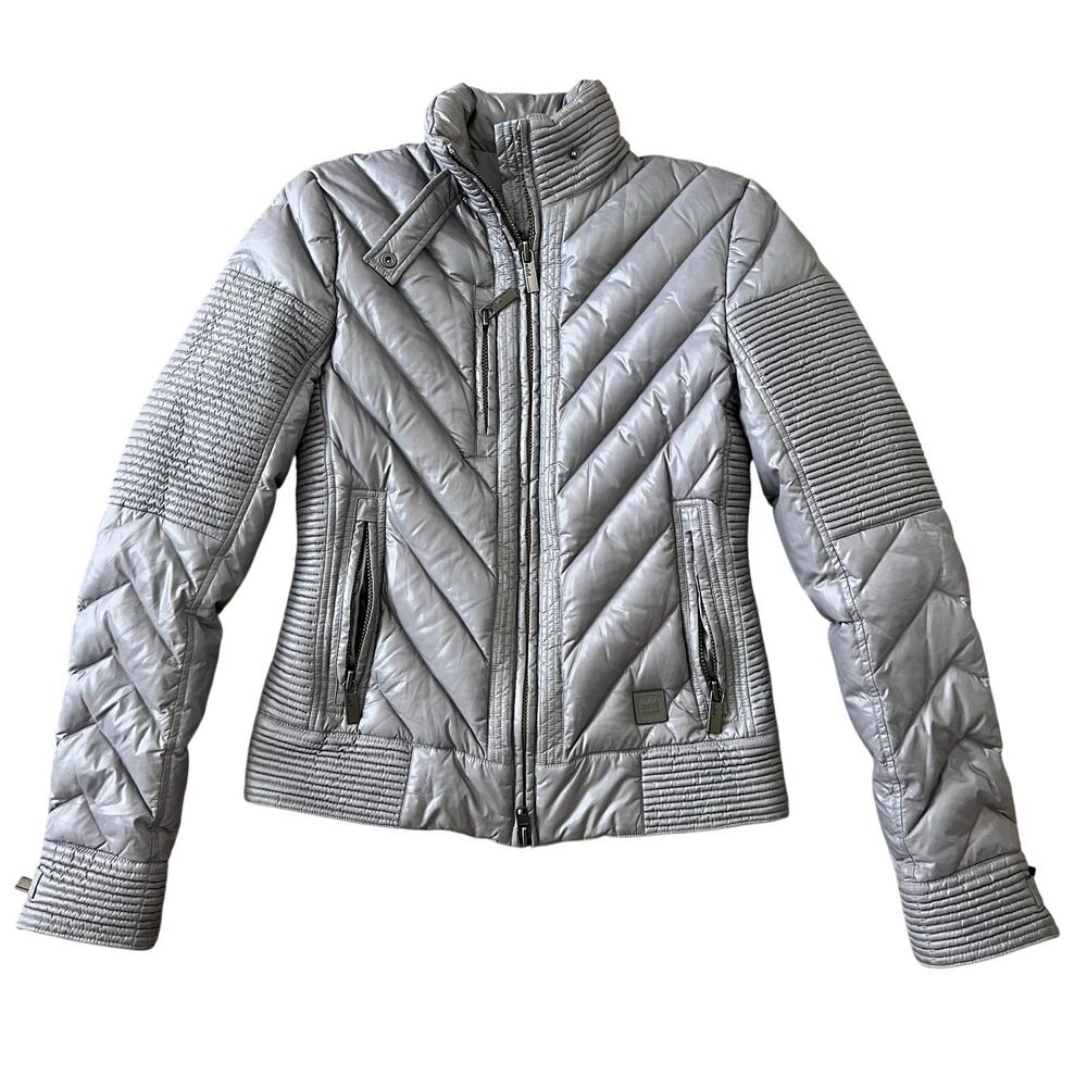 ADD Down Jacket US Size 4 Gray Moto Zipper Puffer Designer Warm Winter Goose